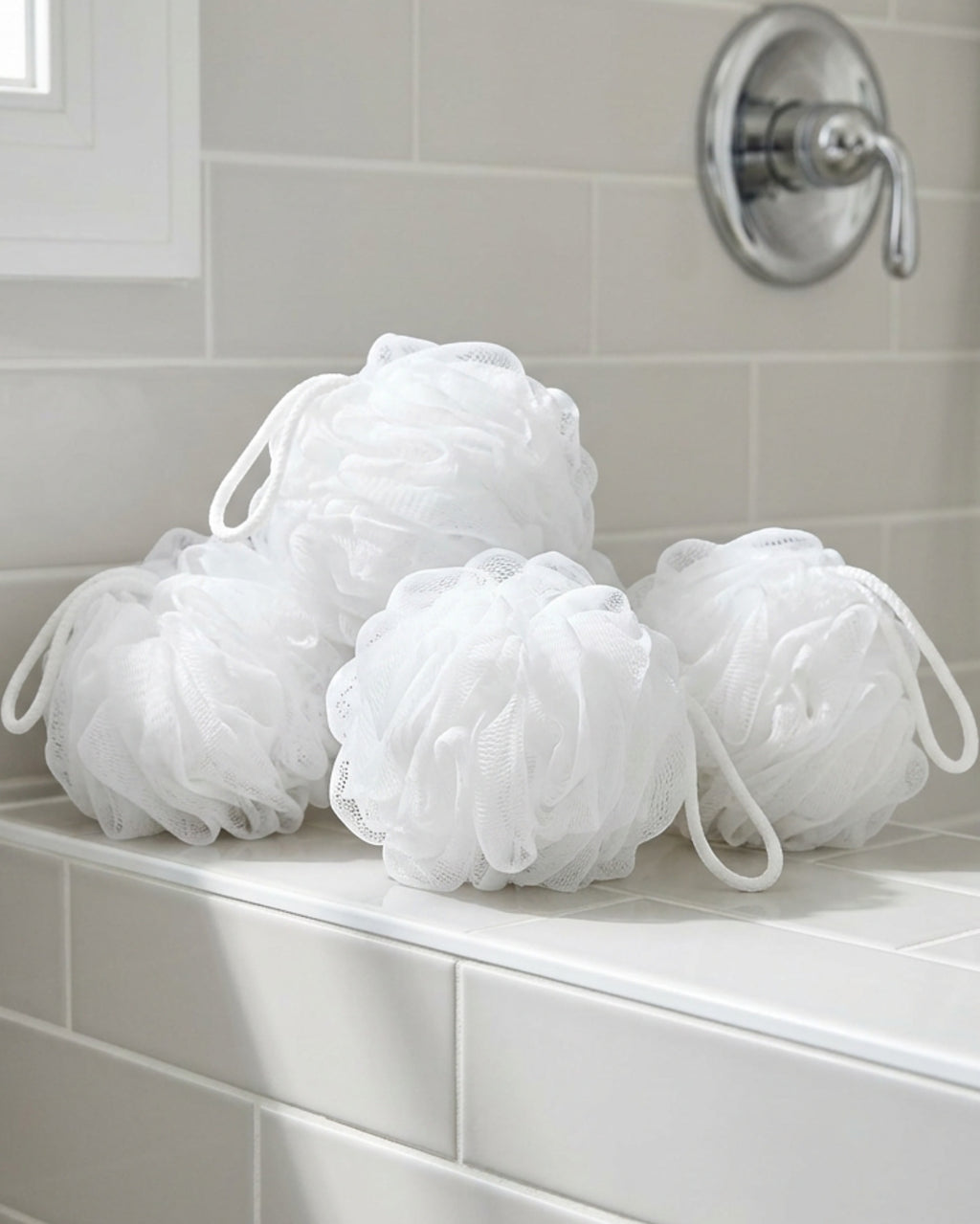 Hdkwv Soft Mesh Bath Pouf Cloud White 4 Pack