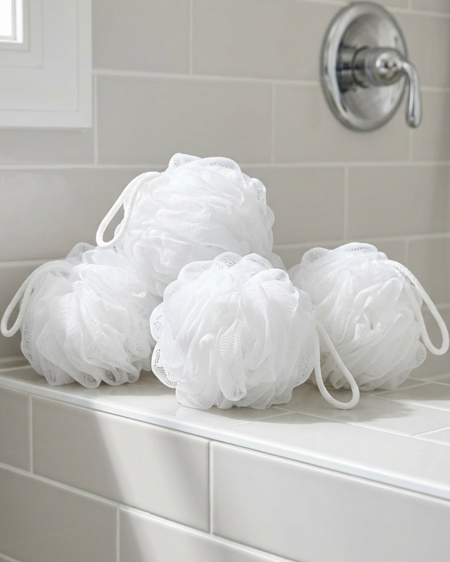 Hdkwv Soft Mesh Bath Pouf Cloud White 4 Pack