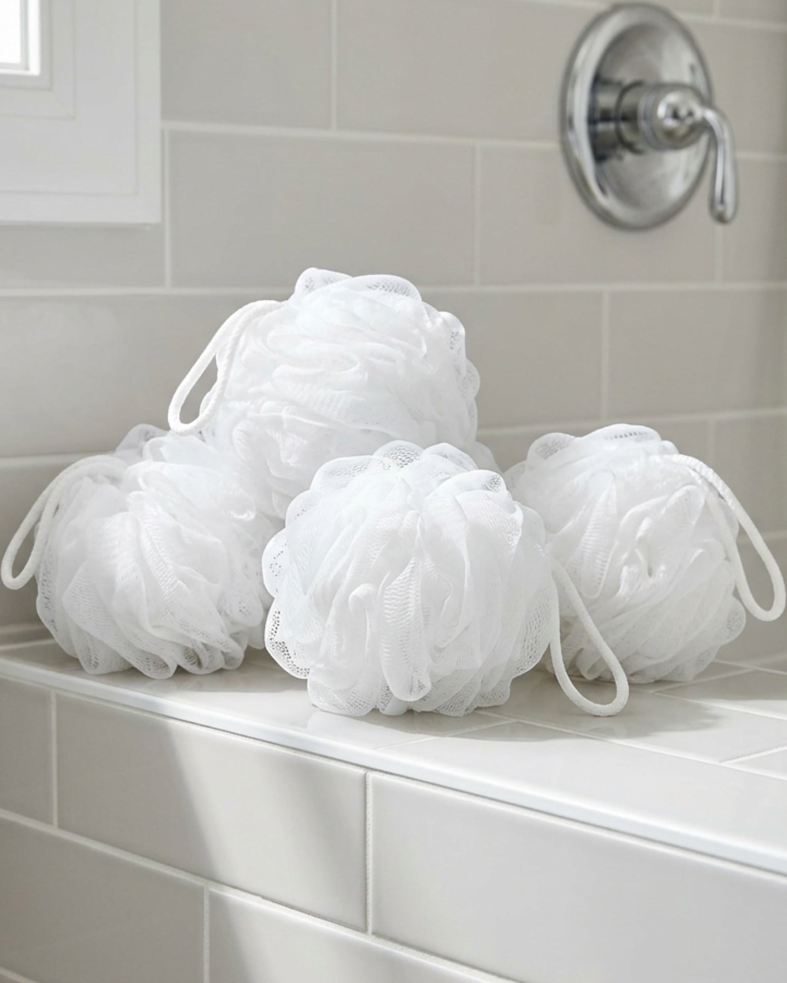 Hdkwv Soft Mesh Bath Pouf Cloud White 4 Pack