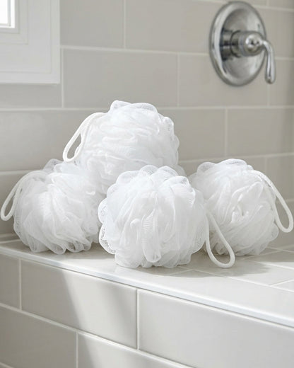 Hdkwv Soft Mesh Bath Pouf Cloud White 4 Pack